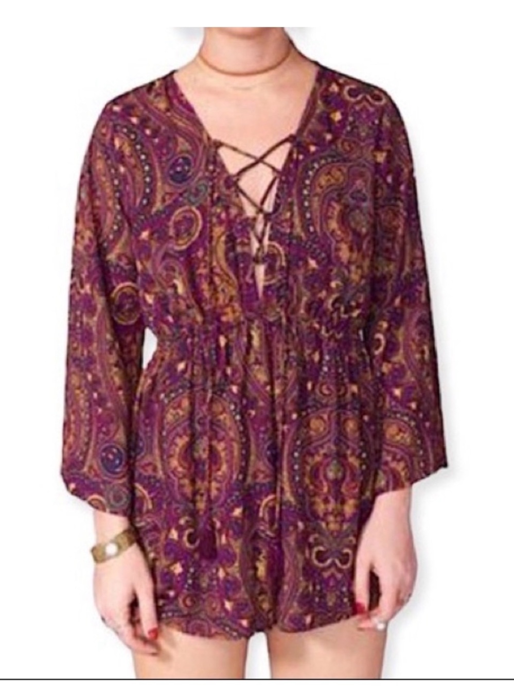 Show Me Your MuMu Purple Paisley Lace-Up Romper